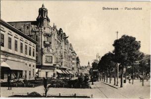 1916 Debrecen, Piac, Kontsek Kornél, Tóth Gyula üzlete, villamos. Kiadja Aczél Henrik