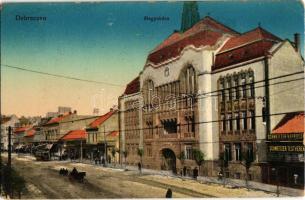 Debrecen, Megyeháza, villamos, Schweitzer Testvérek üzlete (EB)