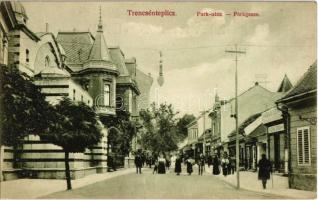 Trencsénteplic, Trencianske Teplice; Park utca, Nádas Jenő üzlete / street, shop