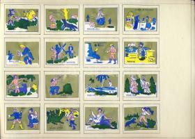 718 db magyar gyufacímke szépen feldolgozva lapokon sok érdekes témával