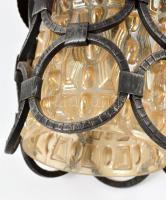 Kovácsolt vas mennyezeti lámpa, préselt üvegburával (apró csorbákkal), m:68 cm