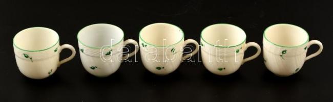 Herendi (Tertia) porcelán mokkás csésze, kézzel festett, jelzett, kopásnyomokkal, 5 db