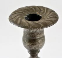 Jelzett antik angol ón gyertyatartó, m:27 cm