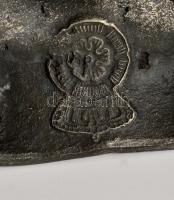 Jelzett antik angol ón gyertyatartó, m:27 cm