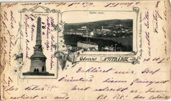 1898 Nyitra, Nitra; látkép, Milleniumi emlékmű a Zobor hegyen / general view, millenium monument on Zobor mountain (Czech legionaries tore down the monument in 1921). Art Nouveau, floral (fa)