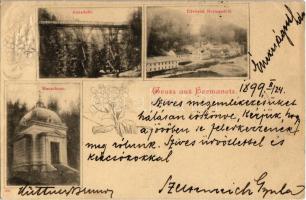1899 Hermánd, Hermanecz, Harmanec; Akvadukt (csatornahíd), vízvezeték, papírgyár, mauzóleum / aqueduct, water bridge, paper mill, mausoleum. Floral (Rb)