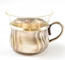 Sigg ezüstözött alpakka csészetartók pótolt üvegbetétekkel, jelzett