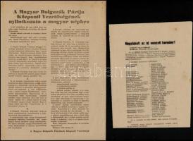 1956 5 db forradalmi röplap és falragasz: Nagy Imre és Kádár János üzenete, az új nemzeti kormány névsora, Hódmezővásárhely dolgozóinak követelései, az MPD felhívása.