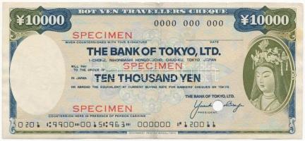 Japán DN 10.000Y The Bank of Tokyo utazási csekk MINTA, lyukasztással T:III Japan ND 10.000 Yen The Bank of Tokyo travellers cheque SPECIMEN, invalidated with hole C:F