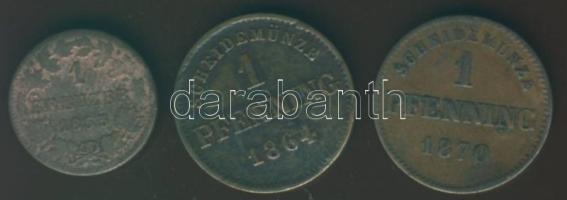 Német Államok/Bajorország 1853. 1Kr + 1864. 1Pf + 1870. 1Pf T:3
