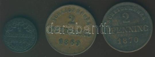 Német Államok/Bajorország 1853. 1Kr + 1869. 2Pf + 1870. 2Pf T:3