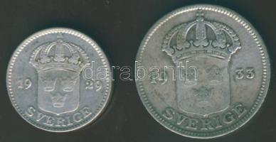 Svédország 1929. 25ö Ag T:3+ + 1933. 50ö Ag T:3/3+