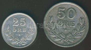 Svédország 1929. 25ö Ag T:3+ + 1933. 50ö Ag T:3/3+