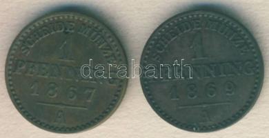 Német Államok/Poroszország 1867A 1Pf + 1869A 1Pf T:2/3