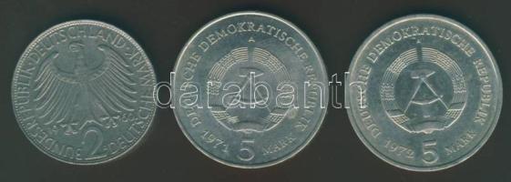 NSZK 1960D 2M "Planck" T:2-/3+ + NDK 1971-72. 5M (2X) mindkettő klf évszámmal és motívummal T:2