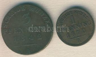 Német Államok/Poroszország 1842A 3Pf + 1870A 1Pf T:2/3