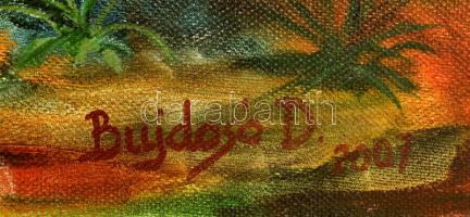 Bujdosó Dénes (1932-): Mosósónők. Olaj, vászon, jelzett, 60×80 cm