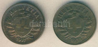 Svájc 1907. 2R T:3+ + 1933. 2c T:2-/3