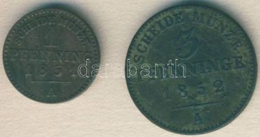 Német Államok/Poroszország 1851A 1Pf T:2-/3 + 1852A 3Pf T:3/3-