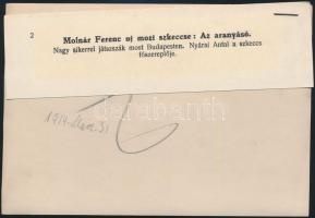 1913 Molnár Ferenc: Az aranyásó c. mozifilm Nyárai Antal főszereplésével, korabeli sajtófotó hozzátű...