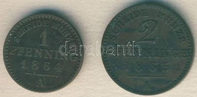 Német Államok/Poroszország 1864A 1Pf T:2-/3 + 1865A 2Pf T:3+