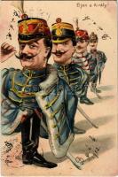 1901 Éljen a király! / Hungarian hussars, humour, litho (Rb)