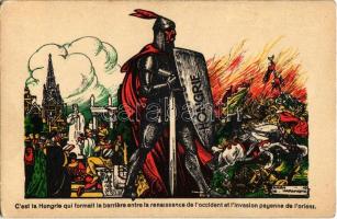 Magyarország volt a gát a nyugati renaissance s a pogány invázió közt / Hungarian irredenta art postcard s: Eugen Haranghy (EK)