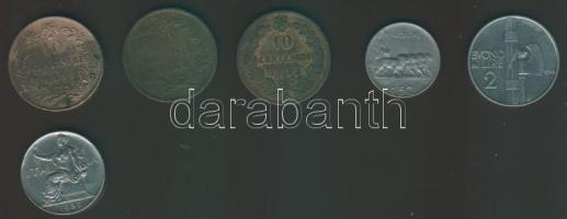 Olaszország 1893. 10c T:2-/3 +  1866. 10c T:3/3- + 1893. 10c T:3 + 1921R 50c perem recés T:3+ + 1924R. 2L T:3+ + 1928. 1L T:3+