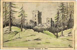 Csicsóújfalu, Csicsó, Ciceu-Corabia; Ruinele Ciceului, Cetatea Ciceu / Csicsó várának romjai 1865-ben / castle ruins in 1865 s: Varjus (EK)