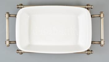 Ezüstözött fém ételkínáló pótolt porcelán tállal, 46×25 cm