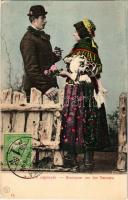 1908 Baranyai jegyespár / Brautpaar aus der Baranya / Hungarian folklore from Baranya, engaged couple. TCV card (EK)
