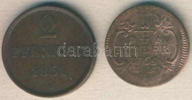 Német Államok/Hannover 1851B 2Pf T:3 + Német Államok/Köln 1765. 1/4 Stuber T:3