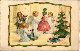 Children art postcard at Christmas. A.R. B. Dondorf No. 2482. litho s: Pauli Ebner