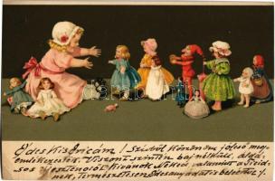 Child with dolls and toys. Meissner & Buch Künstler-Postkarten Serie 2000. litho (cut)