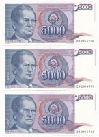 Jugoszlávia 1985. 5000D (3x) sorszámkövetők T:I- Yugoslavia 1985. 5000 Dinara (3x) sequential serials C:AU