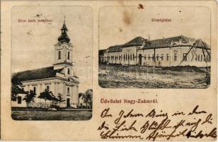 1912 Nagyzsám, Großscham, Sama, Jamu Mare; Római katolikus templom, Községháza / Catholic church, town hall (gyűrődés / crease)