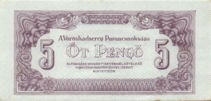 1944. 5P "V.H." (5x) benne erős nyomási elcsúszások T:I- (3x), II+ (2x)