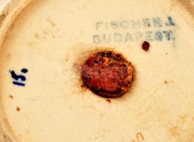 cca 1890 Fischer áttört váza, peremén apró lepattanással, kézzel festett keménycserép, jelzett (Fisc...