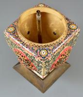 cca 1880 J.Defries & Sons áttört lámpatest + fém talapzat, kézzel festett porcelánfajansz, jelze...