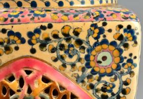 cca 1880 J.Defries & Sons áttört lámpatest + fém talapzat, kézzel festett porcelánfajansz, jelze...