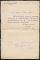 1922 Hivatalos levél Hegyeshalmy Lajos (1862-1925) kereskedelemügyi miniszter saját kezű aláírásával, fejléces papíron.