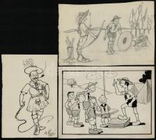 Szabó Károly és Végh István 5 db cserkész témájú tus rajza. Jelzettek egy kivétellel. kb 14x21 cm