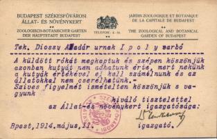 1914 dr. Lendl Adolf A Fővárosi Állatkert igazgatójának érdekes levele
