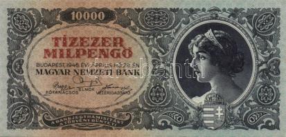 1946. 10.000MP (7x) egymásutáni, ill. kisugrású sorszámokkal T:II+ Csak egyszer hajtva, törve nem!