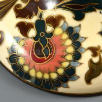 cca 1880 Zsolnay lámpatest (négy részes, szétszerelve), kézzel festett porcelánfajansz, talapzaton f...