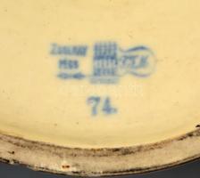cca 1880 Zsolnay lámpatest (négy részes, szétszerelve), kézzel festett porcelánfajansz, talapzaton f...