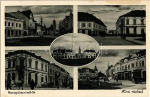 Gyergyószentmiklós, Gheorgheni; Főtéri részletek, üzletek, automobil / main square, shops, automobile (felületi sérülés / surface damage)