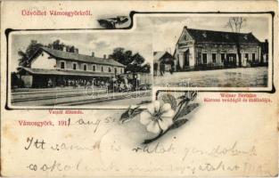 1911 Vámosgyörk, vasútállomás, Weiner Bertalan Korona vendéglő és szállodája és saját kiadása. floral (gyűrődés / crease)