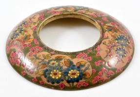 cca 1890 Fischer gyűrű (petróleumlámpához), kézzel festett porcelánfajansz, jelzett, apró lepattanással a peremén, kopott, d:13 cm