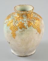 Zsolnay mini váza, kézzel festett, máz hibákkal, jelzett, m:7 cm